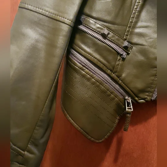 L&L Leisarely Life Collection Olive green Studded lined vegan leather jacket SzM - Picture 11 of 15
